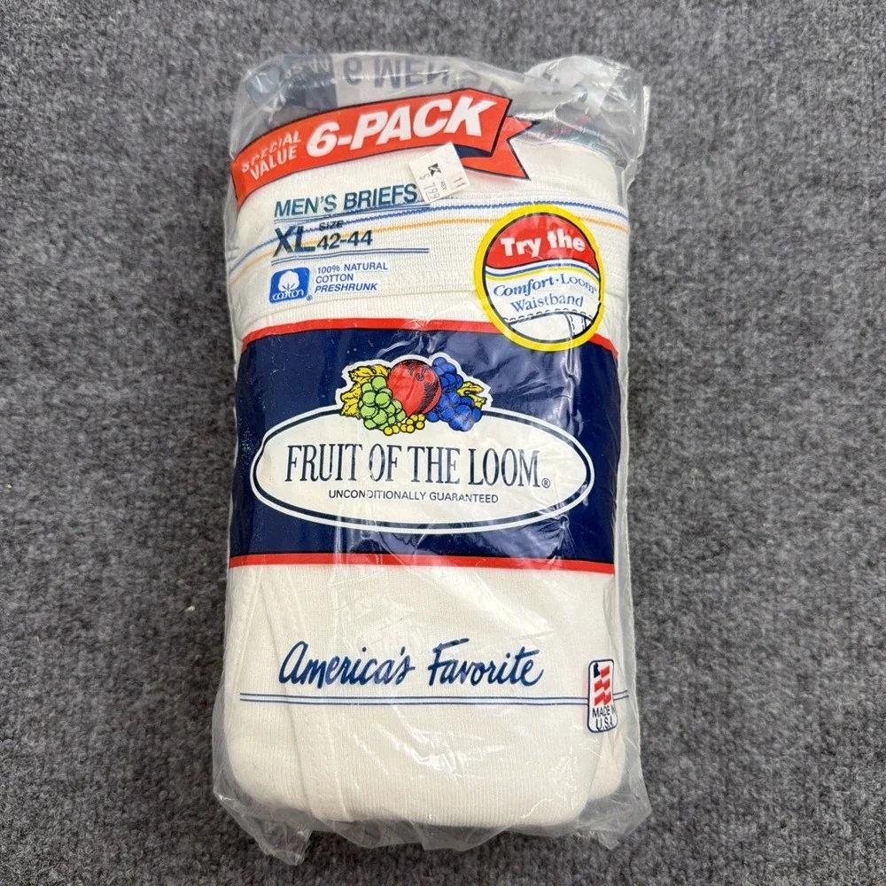 Fruit Of The Loom Briefs Underwear Men's XL 42-44 Vintage 6 Pack USA White NEW